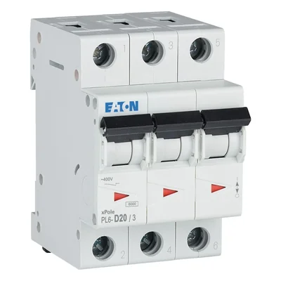 Interruptor automático de sobrecorriente PL6-D20/3, 6 kA, In=20 A, característica D, 3 polos, serie PL6