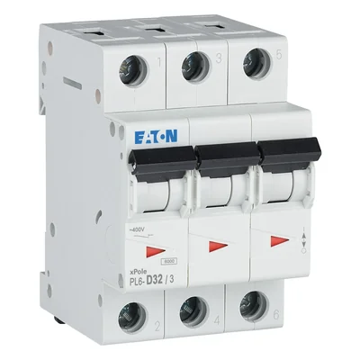 Interruptor automático de sobrecorriente PL6-D32/3, 6 kA, In=32 A, característica D, 3 polos, serie PL6