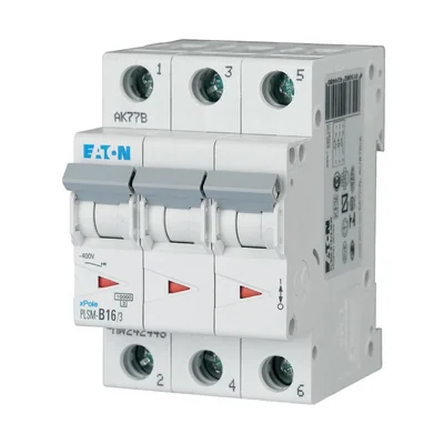 Interruptor automático de sobrecorriente PLSM-B16/3-MW de 10 kA, In=16 A, característica B, trifásico. Serie PLSM.