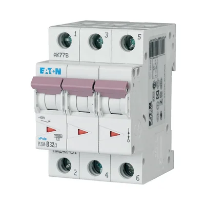 Interruptor automático de sobrecorriente PLSM-B32/3-MW de 10 kA, In=32 A, característica B, trifásico. Serie PLSM.