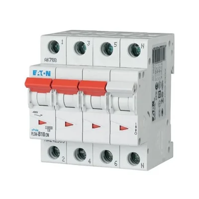 Interruptor automático de sobrecorriente PLSM-C10/3N-MW de 10 kA, In=10 A, característica C, 3+N polos. Serie PLSM