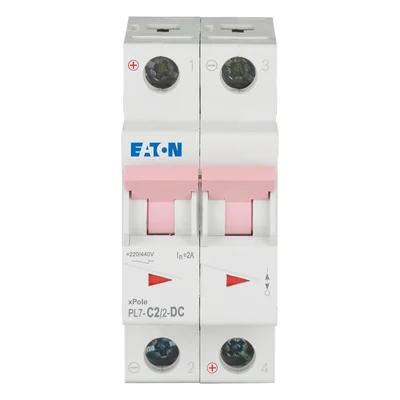 Interruptor automático PL7-C2/2-DC de 10 kA, In=2 A, tipo C, bipolar. Serie PL7-DC