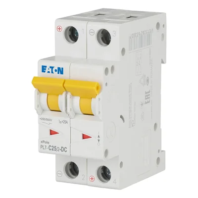 Interruptor automático PL7-C25/2-DC de 10 kA, In= 25 A, tipo C, bipolar. Serie PL7-DC
