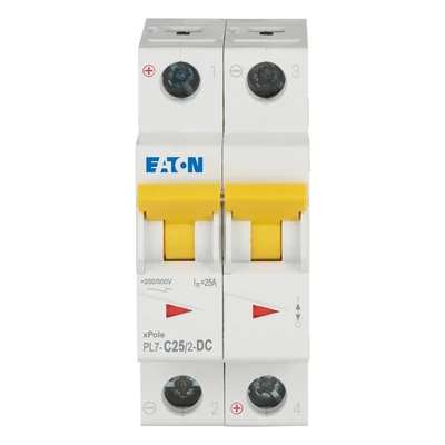 Interruptor automático PL7-C25/2-DC de 10 kA, In= 25 A, tipo C, bipolar. Serie PL7-DC
