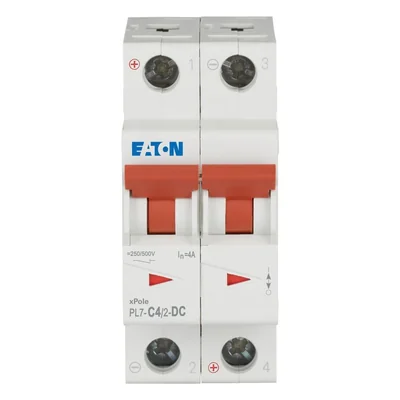 Interruptor automático PL7-C4/2-DC de 10 kA, In= 4 A, tipo C, bipolar. Serie PL7-DC