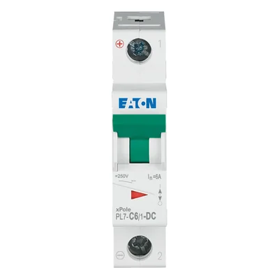 Interruptor automático PL7-C6/1-DC de 10 kA, In= 6 A, tipo C, monopolar. Serie PL7-DC
