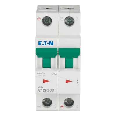 Interruptor automático PL7-C6/2-DC de 10 kA, In= 6 A, característica C, bipolar. Serie PL7-DC