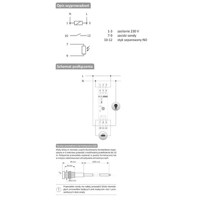 Interruptor crepuscular AZ-112-LED con sonda externa, relé InRush16 A (160 A/20 ms)