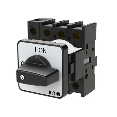 Interruptor de encendido/apagado P1-25/E/N, 3 polos + neutro, 25 A, montaje en superficie, perilla negra, sin bloqueo.