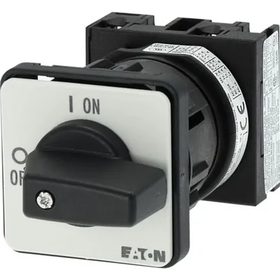 Interruptor de encendido/apagado T0-1-102/EZ, bipolar, 20 A, 90°, montaje en superficie de 22,3 mm, pomo negro, sin bloqueo.