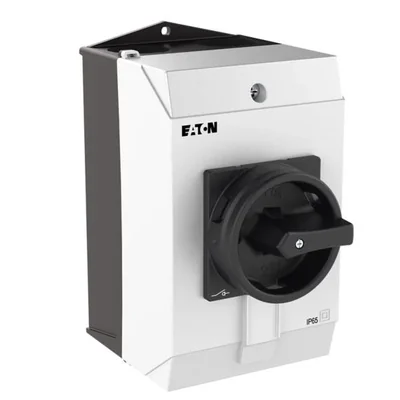 Interruptor de encendido/apagado T3-4-8344/I2/SVB-SW, 8 polos, 32 A, 90°, en carcasa IP65, pomo negro con candado.