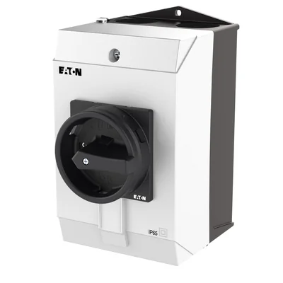Interruptor de encendido/apagado T3-4-8344/I2/SVB-SW, 8 polos, 32 A, 90°, en carcasa IP65, pomo negro con candado.