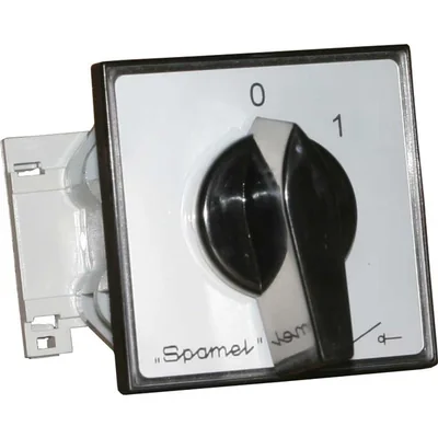 Interruptor de leva de 25 A, seccionador 1-0-2 (unipolar), para montaje en riel, frontal gris, perilla negra.