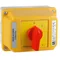 Interruptor de leva de 32 A, seccionador tripolar 0-1, en carcasa OB2 con frente bloqueable amarillo/rojo