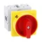 Interruptor de leva GX2092U25 serie GX, seccionador, 4 polos, 20 A, para montaje en panel, con manija amarilla/roja bloqueada en la posición 0, tapas de terminales y placa de 48x48 mm