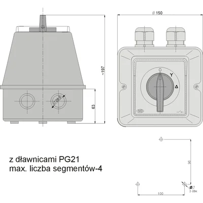 Interruptor de levas ŁK 63-23 Estrella-triángulo 0-Y-Δ IP-44