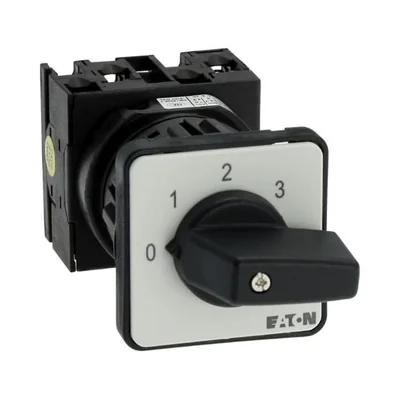 Interruptor de pasos T0-2-8241/EZ, Contactos: 3, 20 A, placa: 0-3, 45°, 3 pasos, 45°, enclavamiento, montaje en panel de 22,3 mm, pomo negro, sin bloqueo