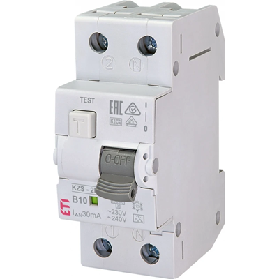 Interruptor de protección de corriente residual con elemento de sobrecorriente KZS-2M B 10/0, 03A, A