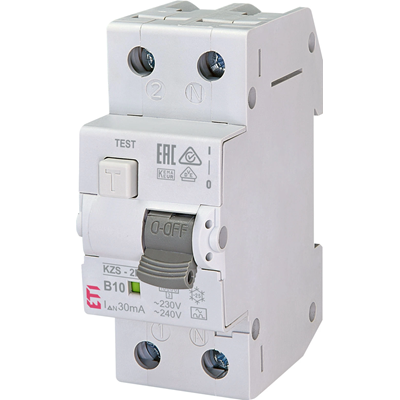 Interruptor de protección de corriente residual con elemento de sobrecorriente KZS-2M B 10/0, 03A, A