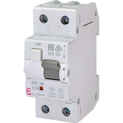 Interruptor de protección de corriente residual con elemento de sobrecorriente KZS-2M C 16/0.03A, A