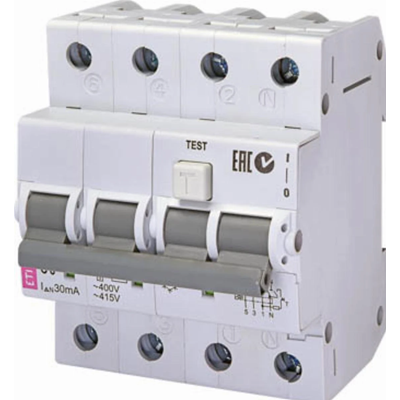 Interruptor de protección de corriente residual con elemento de sobrecorriente KZS-4M C 10/0.03A, AC