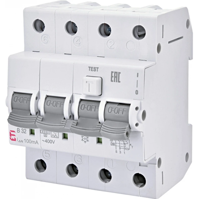 Interruptor de protección de corriente residual con elemento de sobrecorriente KZS-4M C 32/0.03A, AC