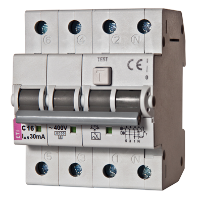 Interruptor de protección de corriente residual con elemento de sobrecorriente KZS-4M C 32/0.03A, AC