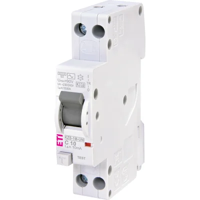 Interruptor diferencial KZS-1M-UNI 1p+N AC C10/0.01 con protección contra sobrecorriente.
