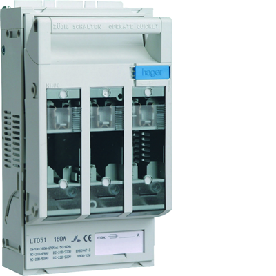 Interruptor fusible NH00 160 A, placa/buses TS35, clase 95 mm2/resp.3x16 mm2