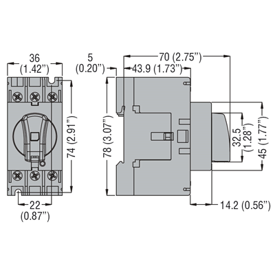 Interruptor-seccionador GA032A, con pomo gris-negro, 32A, AC21A