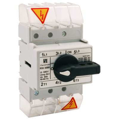 Interruptor-seccionador tripolar 80A+N (polo N no desconectable) con pomo en el interruptor-seccionador