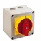 Interruttore a camme serie GX1692P25, sezionatore, 4 poli, 16A, in alloggiamento 90x90mm e manopola giallo/rossa