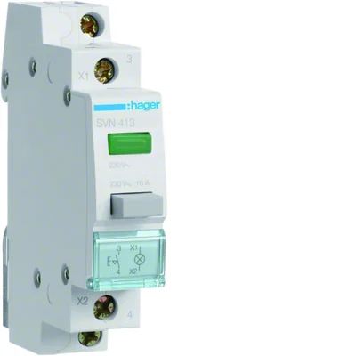 Interruttore a pulsante 16A 1Z con lampada di segnalazione verde 230V AC