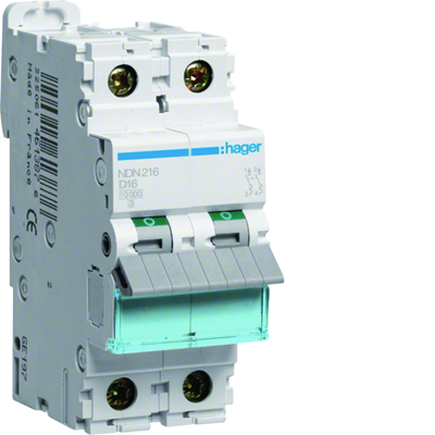 Interruttore automatico, 10kA, D, 2 poli, 16A car. D