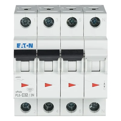 Interruttore automatico 6kA 3 poli, 32A, C-Char PL6-C32/3N