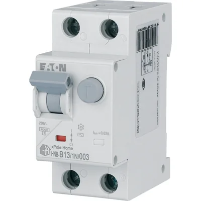 Interruttore automatico combinato HNB-B13/1N/003 6kA, In=13A, IΔN=0.03A, char. B, tipo AC, 1+N polo. Serie HNB