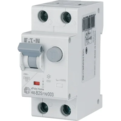 Interruttore automatico combinato HNB-B25/1N/003 6kA, In=25A, IΔN=0.03A, caratteristica B, tipo AC, 1+N polo. Serie HNB