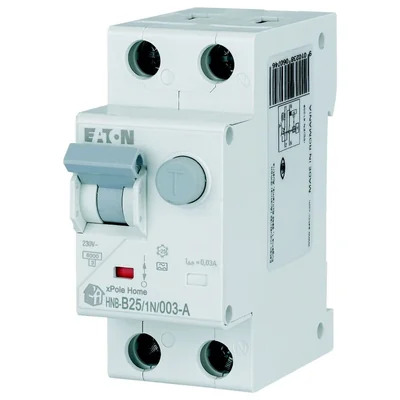 Interruttore automatico combinato HNB-B25/1N/003-A 6kA, In=25A, IΔN=0.03A, char. B, tipo A, 1+N polo. Serie HNB