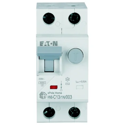 Interruttore automatico combinato HNB-C13/1N/003 6kA, In=13A, IΔN=0.03A, caratteristica C, tipo AC, 1+N polo. Serie HNB