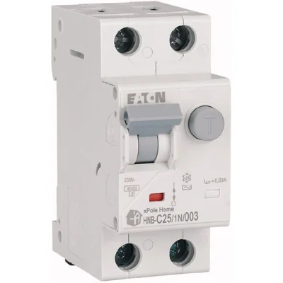 Interruttore automatico combinato HNB-C25/1N/003 6kA, In=25A, IΔN=0.03A, caratteristica C, tipo AC, 1+N polo. Serie HNB