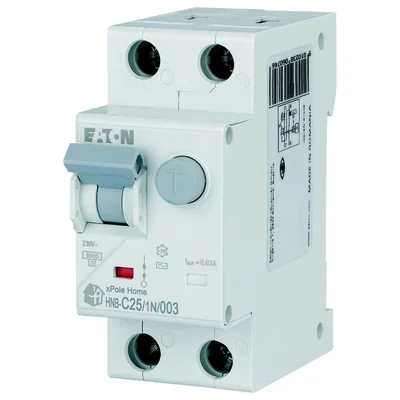 Interruttore automatico combinato HNB-C25/1N/003 6kA, In=25A, IΔN=0.03A, caratteristica C, tipo AC, 1+N polo. Serie HNB