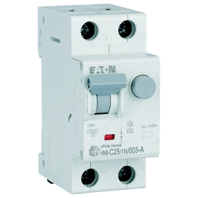 Interruttore automatico combinato HNB-C25/1N/003-A 6kA, In=25A, IΔN=0.03A, caratteristica C, tipo A, 1+N polo. Serie HNB