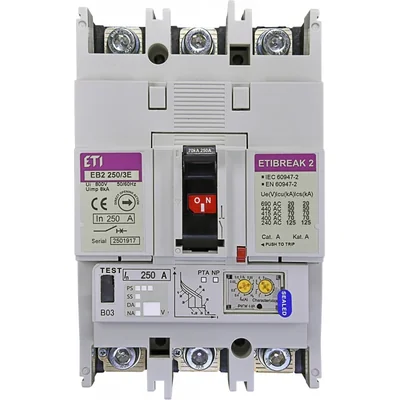Interruttore automatico di potenza EB2 250/3E 250A 3P, 70kA, sblocco elettronico