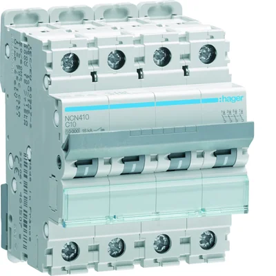 Interruttore automatico MCB 10kA 4 poli 10A Caratteristica C