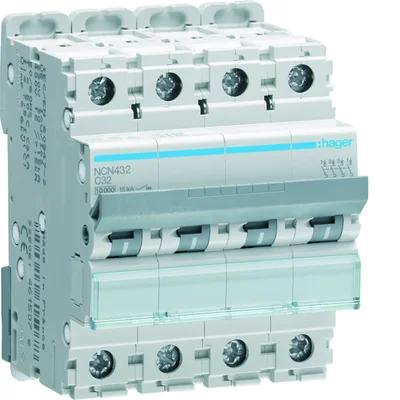Interruttore automatico miniaturizzato, 10kA, C, 4 poli, 32A car. C