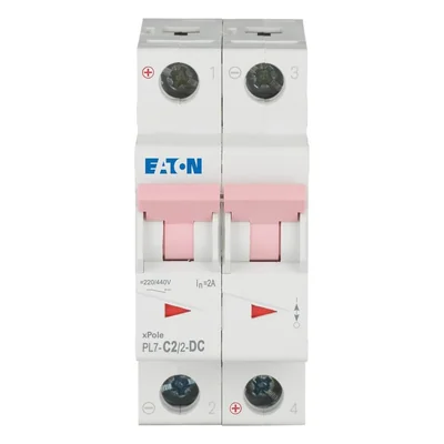 Interruttore automatico PL7-C2/2-DC 10 kA, In=2 A, tipo C, bipolare. Serie PL7-DC