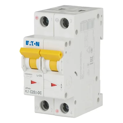 Interruttore automatico PL7-C25/2-DC 10 kA, In= 25 A, tipo C, bipolare. Serie PL7-DC