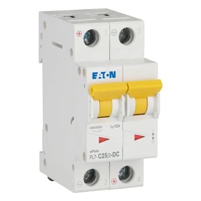 Interruttore automatico PL7-C25/2-DC 10 kA, In= 25 A, tipo C, bipolare. Serie PL7-DC