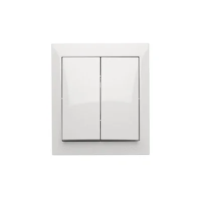 Interruttore doppio per scale Simon Aquaclick WA-CWLxx-2x-x-11xx a montaggio superficiale con illuminazione senza pittogrammi, IP44, 10AX, 250V~, morsetti a vite; bianco