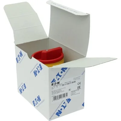 Interruttore on-off T0-1-102/I1/SVB, bipolare, 20 A, 90 °, in custodia IP65, manopola rosso-gialla con lucchetto